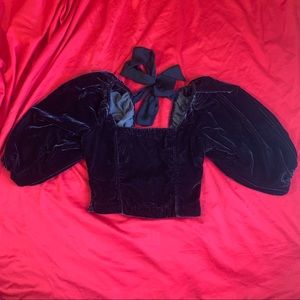 Free People Marie Velvet Open Back Black Top Medium